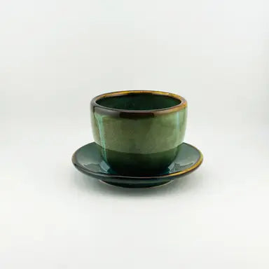 Handcrafted Ceramic Espresso Cup & Saucer – Forest Green