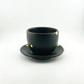 Handcrafted Ceramic Espresso Cup & Saucer – Matte Black with Gold Dots